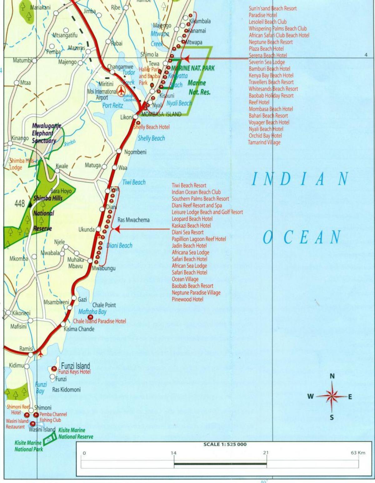 карта ўзбярэжжа Кеніі 