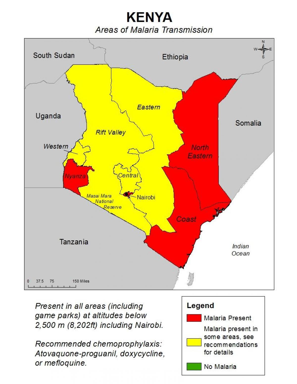 карта Кеніі малярыяй