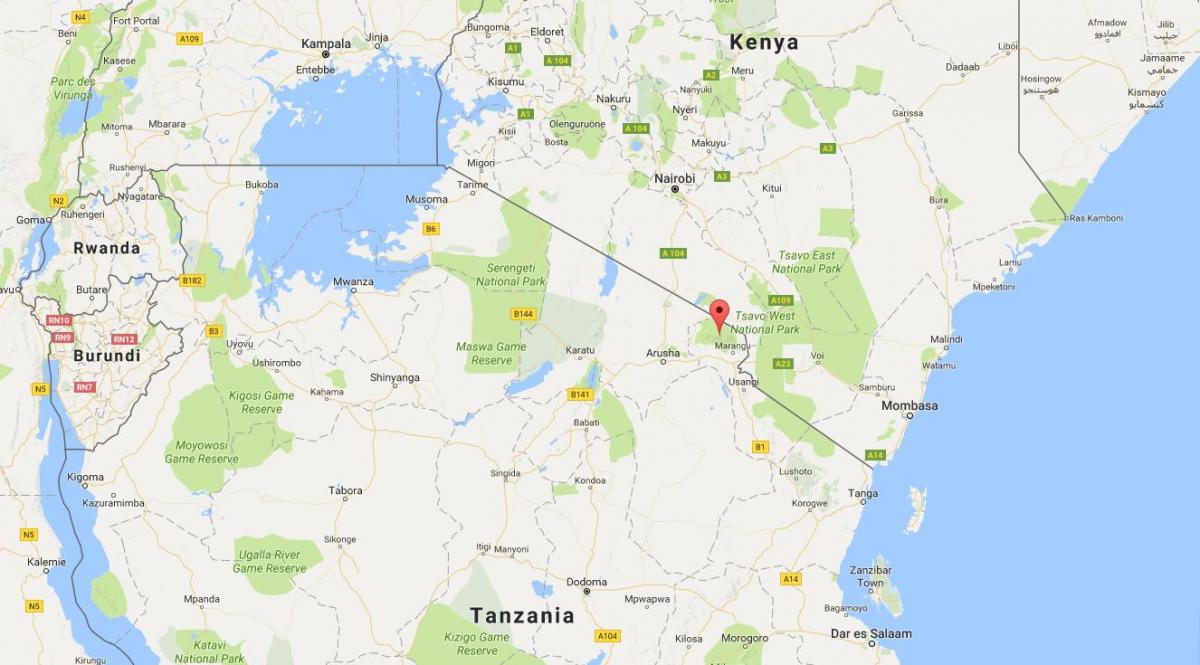 карта свету, якая паказвае Кеніі