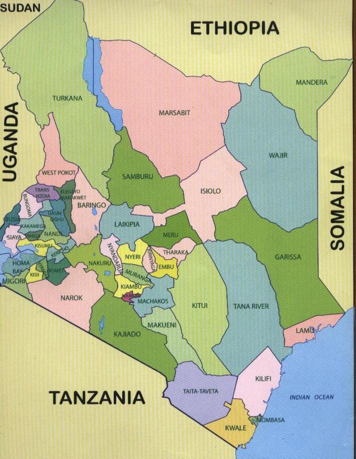 новая карта акругаў Кеніі 