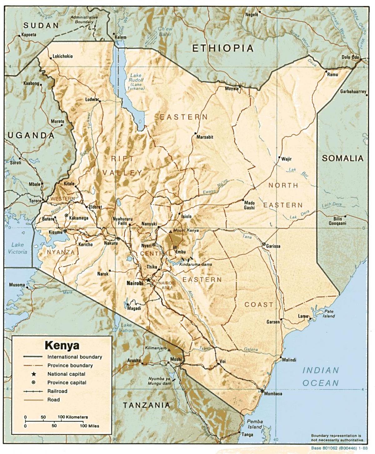 карта Кеніі з указаннем галоўных гарадоў