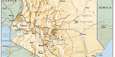 Карта Кеніі з указаннем галоўных гарадоў