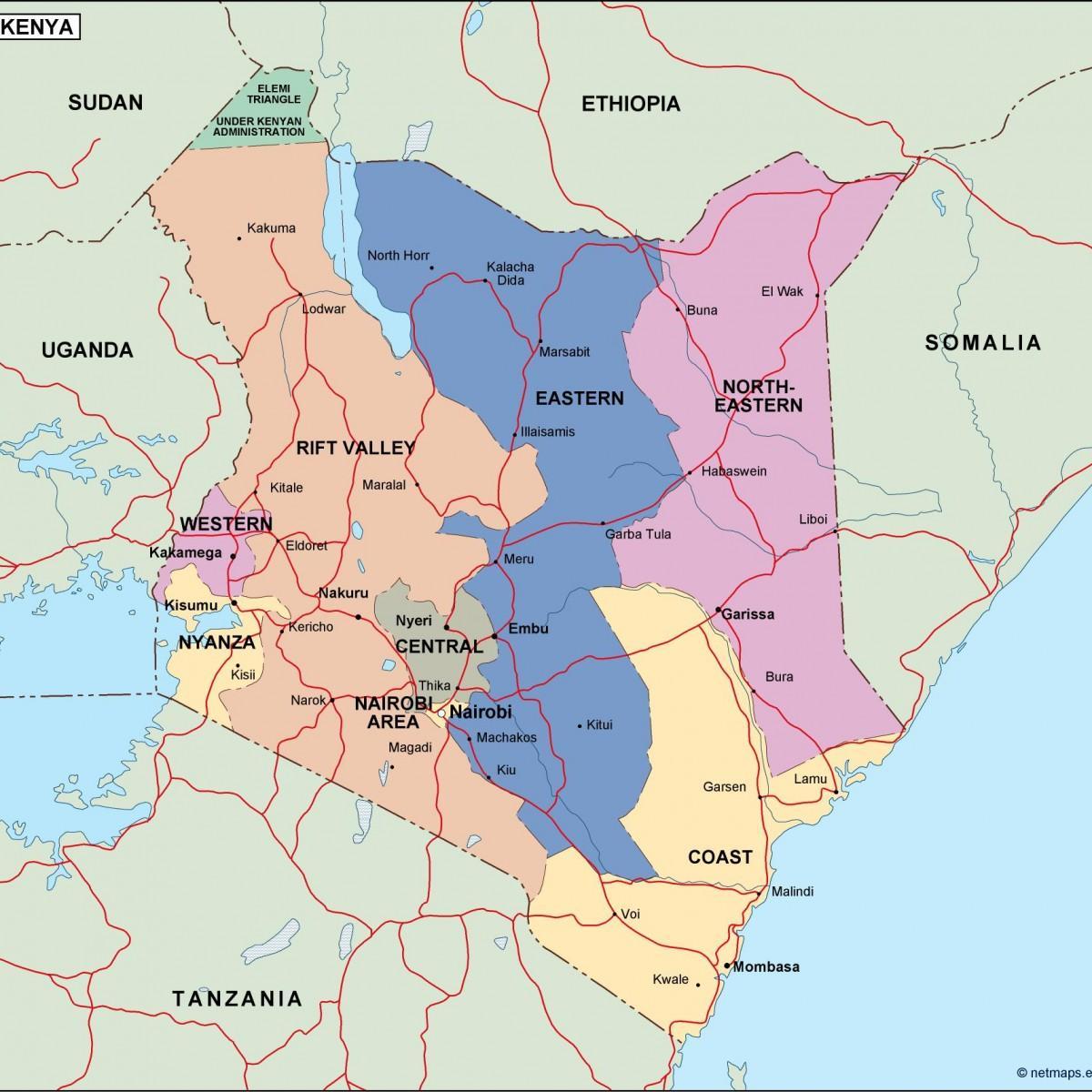 карта палітычная карта Кеніі