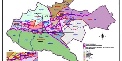 Межы выбарчых акругаў Кеніі на карце